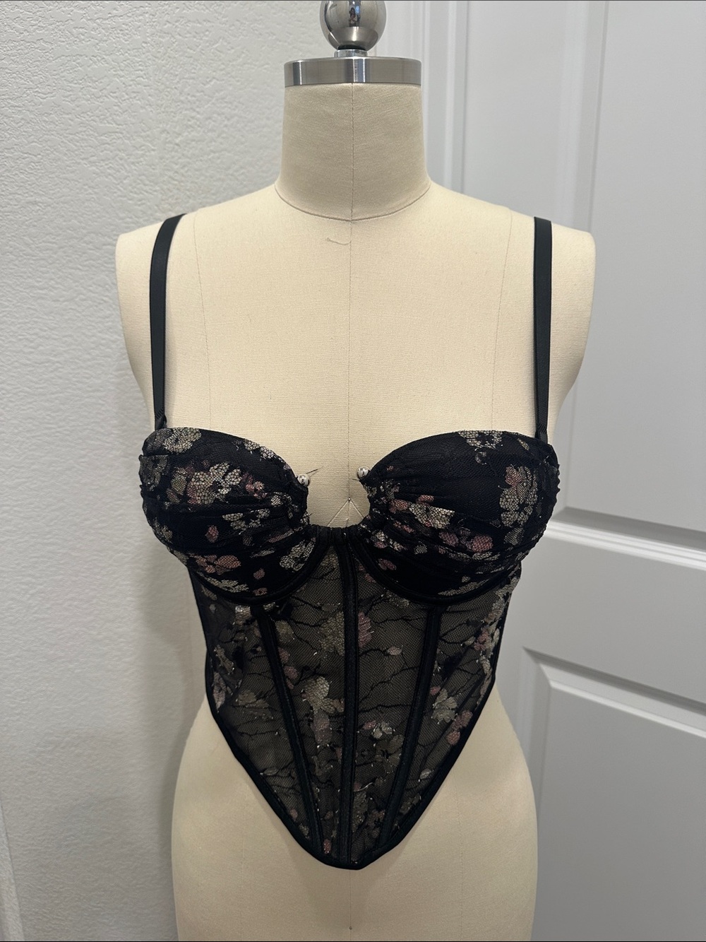 Black Floral Lace Bustier corset y2k 90s lace floral sheer Intimates